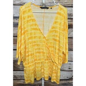 Colleen Lopez Striped Tie Dye Peplum Top Saffron Stripe Yellow Size 1X NWOT